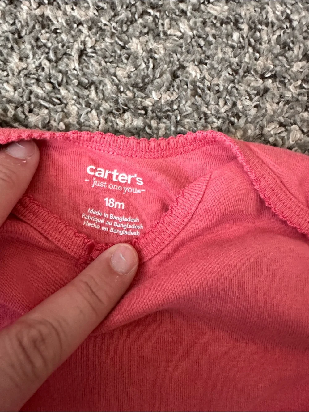 18M Carter's Coral Pink Long Sleeve Baby Bodysuit